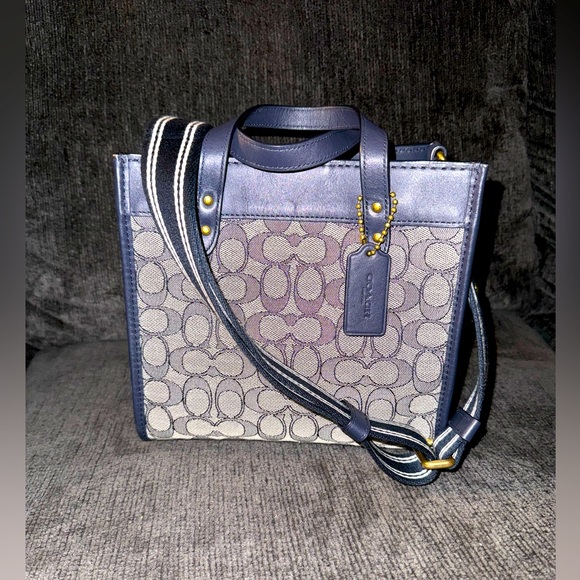 Coach Handbags - Coach Field Tote 22 Navy Signature Jacquard